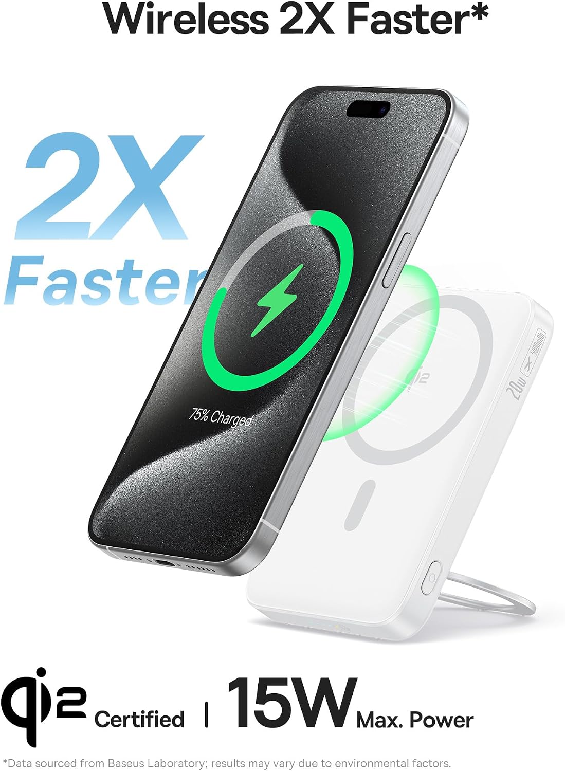 Baseus PicoGo Qi2 Magnetic Power Bank 5000mAh 15W with Ring Stand — White