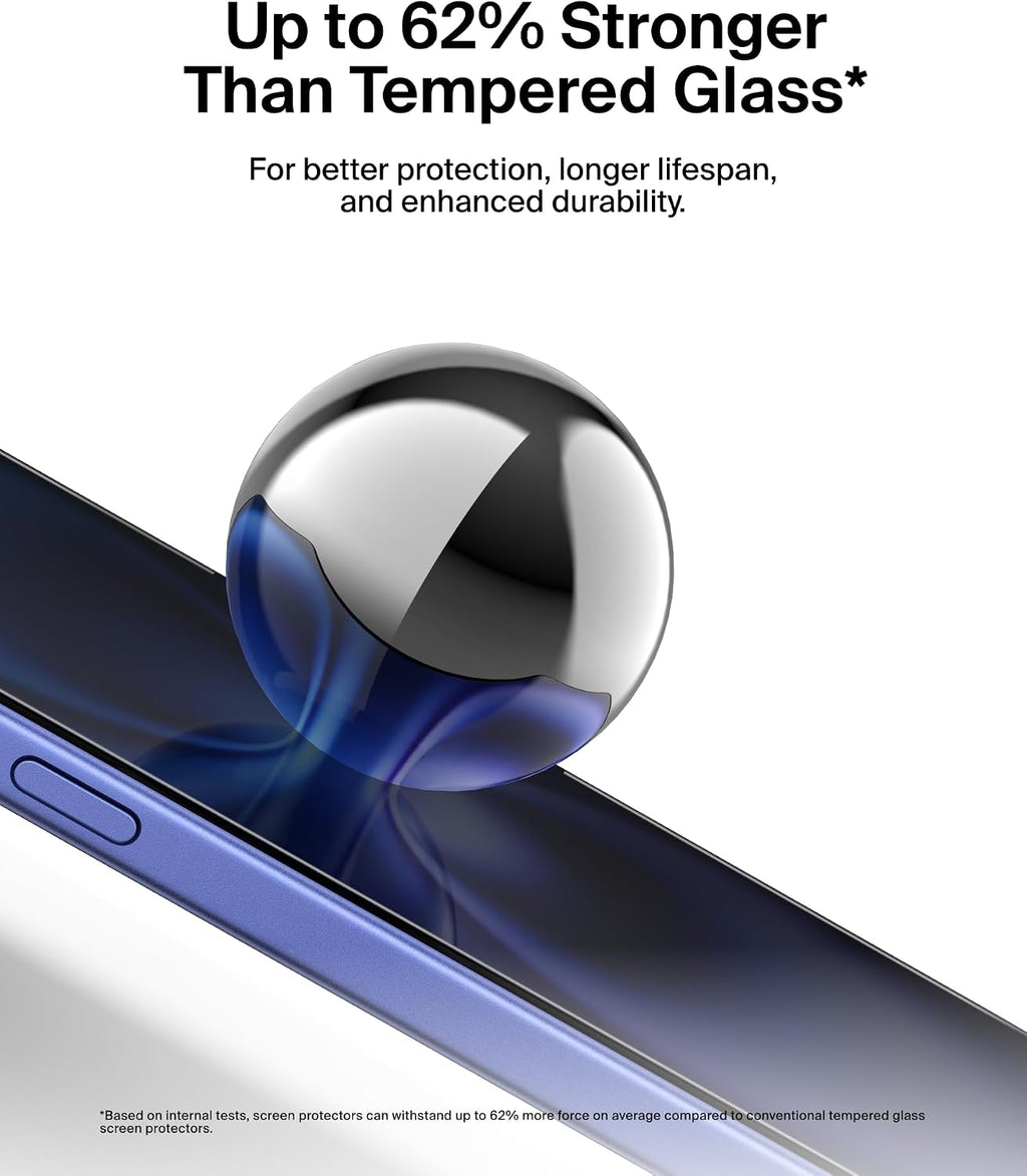 Belkin ScreenForce InvisiGlass iPhone 16 Plus Privacy Screen Protector, scratch-resistant, easy align tray for bubble free application, recycled glass for iPhone 16 Plus, iPhone 15 Plus, 14 Pro Max
