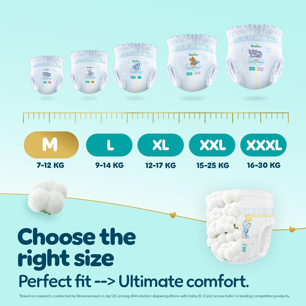 Pampers Premium Care Pant Style Baby Diapers M 20 Count | No Marks Design | Voted India’s #1 Softest Diaper | All in 1 diaper with 360 Cottony Softness