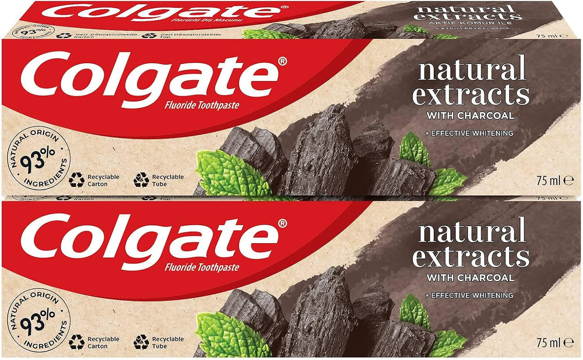 Colgate Natural Extracts Charcoal Whitening Toothpaste 75ml 2 pieces Value Pack — front product image