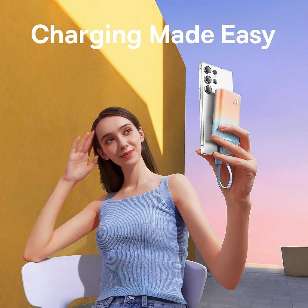 Baseus Popsicle Mini Fast 5.2k Power Bank 5,200mAh with Built-in USB-C Cable, Orange — Orange