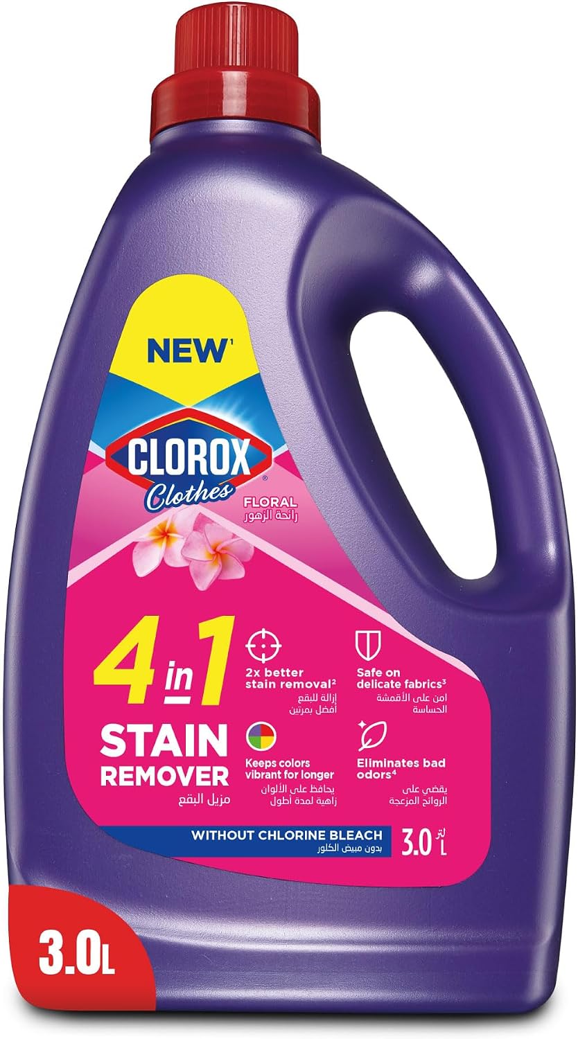 Clorox for Clothes 4in1 Stain Remover, 3L Clorox For Colored Clothes Floral Without Chlorine Bleach, Safe on Delicate Fabrics — front product image