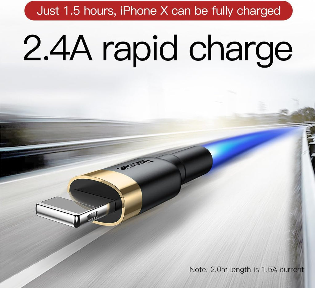 Baseus USB to Lightning Charging Cable iPhone 14 Pro Max Cafule Nylon Braided High-Density Quick Charge — 1 Meter / 2.4 A