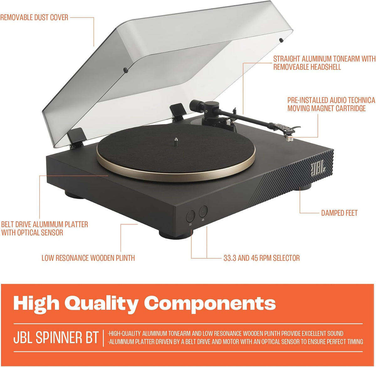 JBL Spinner BT Turntable — Black/Gold