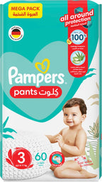 Pampers Baby-Dry Pants Diapers with Aloe Vera Lotion, 360 Fit & up to 100% Leakproof, Size 3, 6-11kg, Jumbo Pack, 60 Count