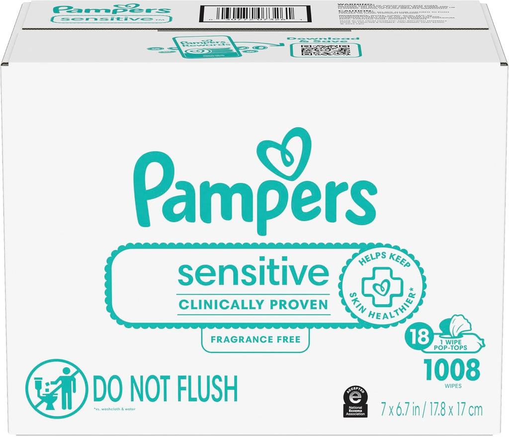 Pampers Sensitive Water Based Hypoallergenic and Unscented Baby Wipes Combo, 1008 count (Packaging May Vary)