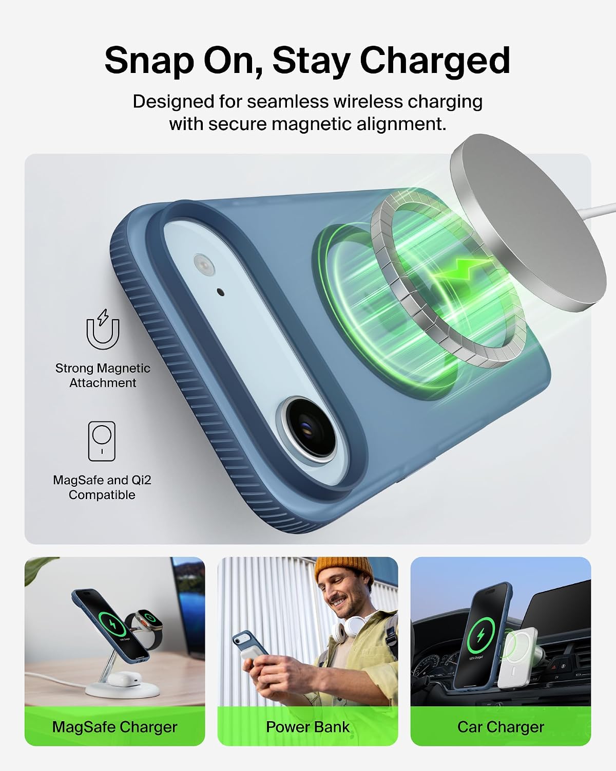 Belkin SheerForce Grip MagSafe Compatible iPhone 17 Pro Max Case with Slim Design & Anti-Slip Side Lines - Magnetic, Transparent, & Shockproof Protective iPhone Case - Blue