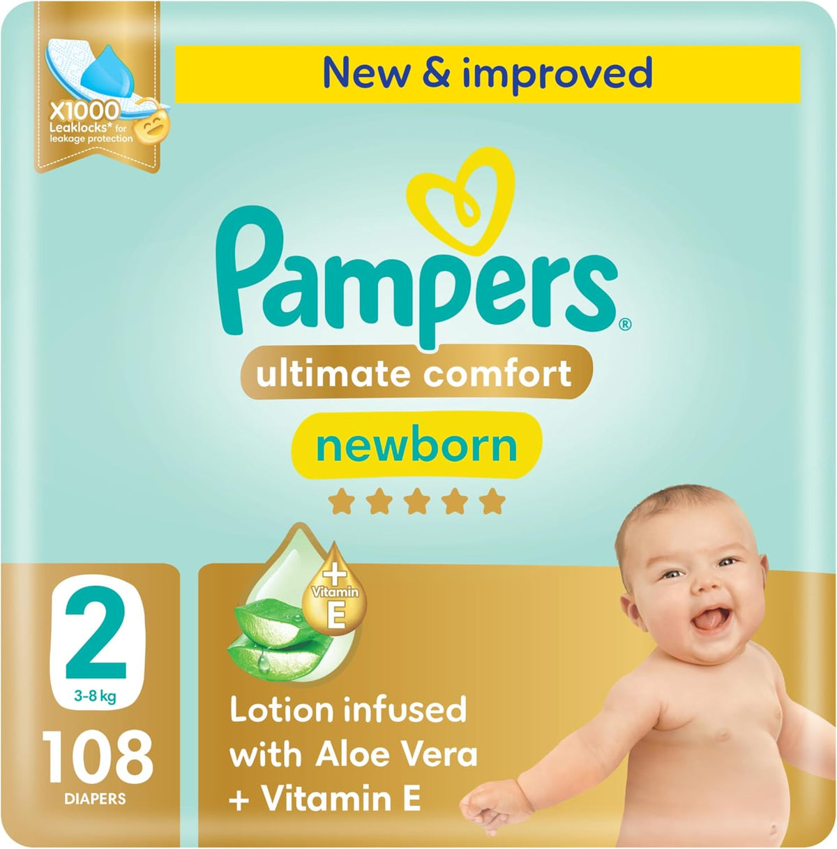 Pampers Ultimate Comfort Premium Taped Diapers 3-8kg Size 2 Giant 108 Count