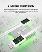 Belkin 2-Pack Braided USB-C to USB-C Cable 5ft 240W - Soft, Flexible Fast-Charging Cable, Type C Charger Cord for iPhone 17 & 16 Series, Galaxy S25, Pixel 10, iPad Pro, & More - White