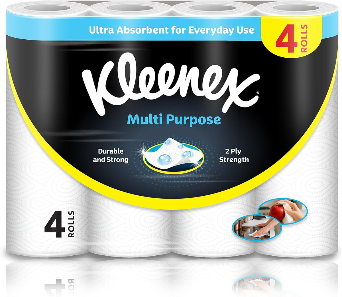 Kleenex Multi Purpose Kitchen Tissue Paper Towel, 2 PLY, 4 Rolls x 40 Sheets, Absorbent Towels for all Surfaces — front product image