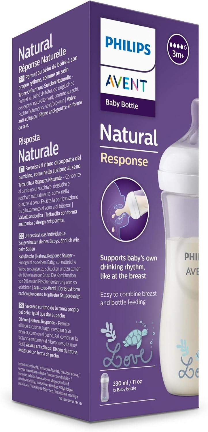 Philips AVENT Natural Response Baby Bottle 330 ml with Flow Rate 4, Teat from 3 Months (SCY906/11) — transparent