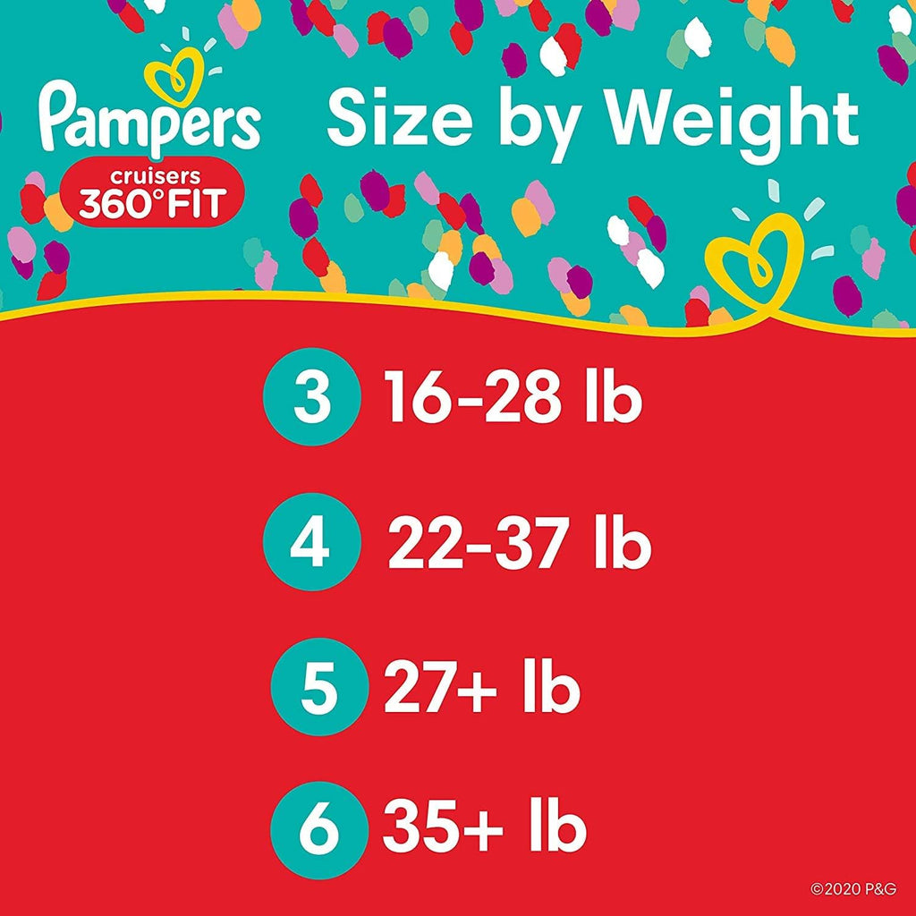 Pampers Diapers Size 5, 52 Count - Pull On Cruisers 360° Fit Disposable Baby Diapers with Stretchy Waistband, Super Pack (Packaging May Vary)