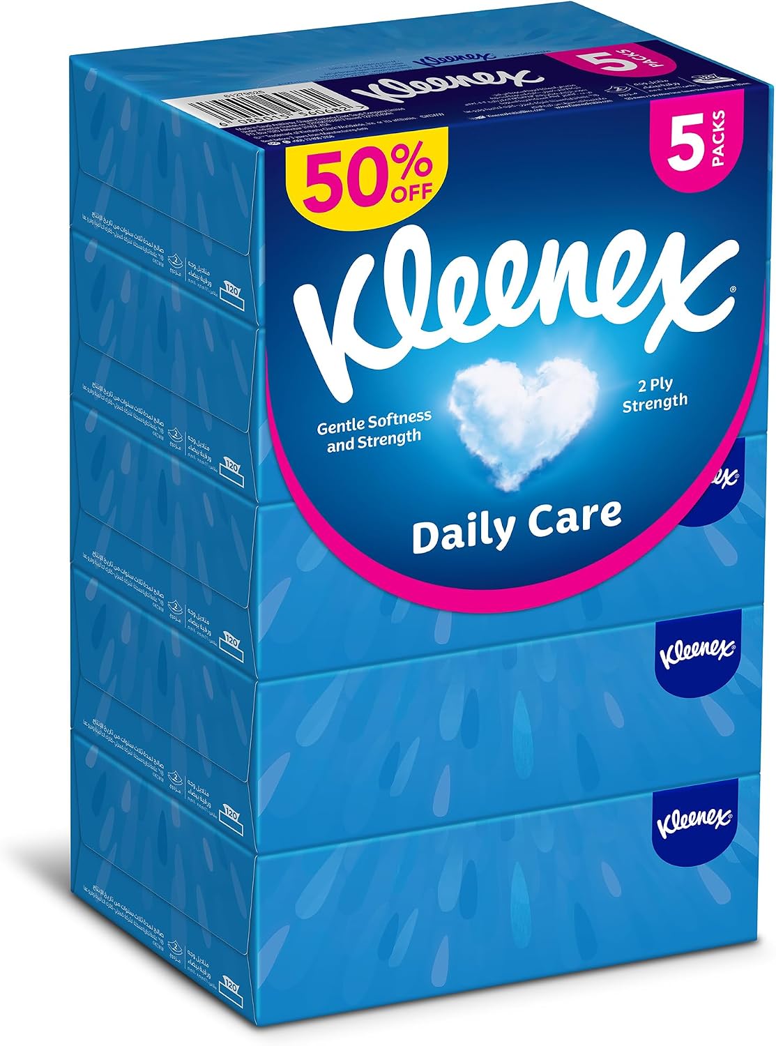 Kleenex Daily Care Facial Tissue - Pack Of 5 Boxes, 120 Sheets X 2 Ply — front product image