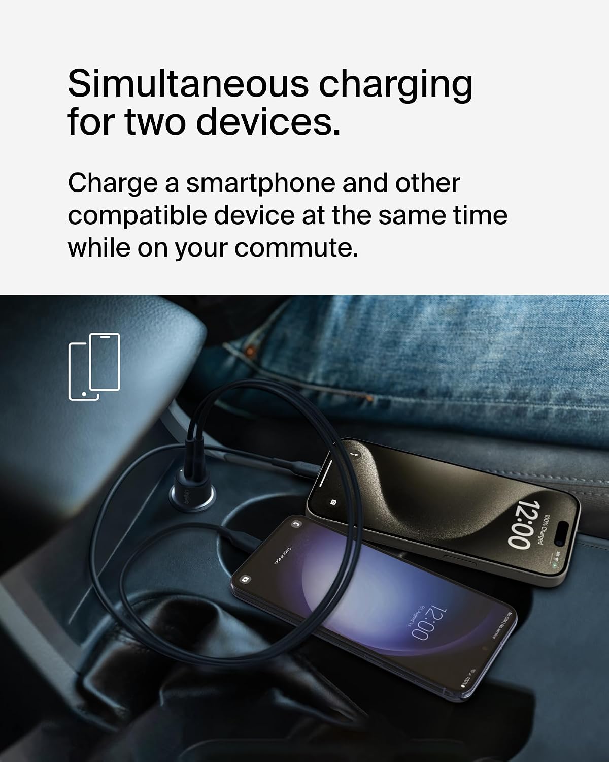 Belkin BoostCharge Dual Car Charger 42W w/Fast Charge USB-C 30W PPS & 12W USB-A Ports for Apple iPhone 16/16 Pro/16 Plus/16 Pro Max, iPhone 15, 14, 13, 12 Series, Samsung Galaxy S24, & More - Black