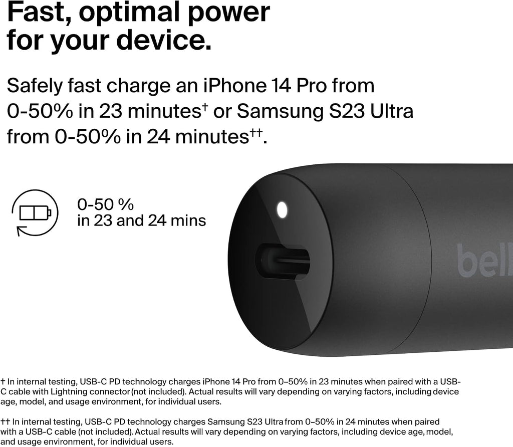 Belkin Fast Charge 30W Fast Car Charger, Compact Design with USB-C Power Delivery Port, USB Car Charger with Universal Compatibility for iPhone 16, 15, Samsung Galaxy S23, Note, Pixel and More - Black