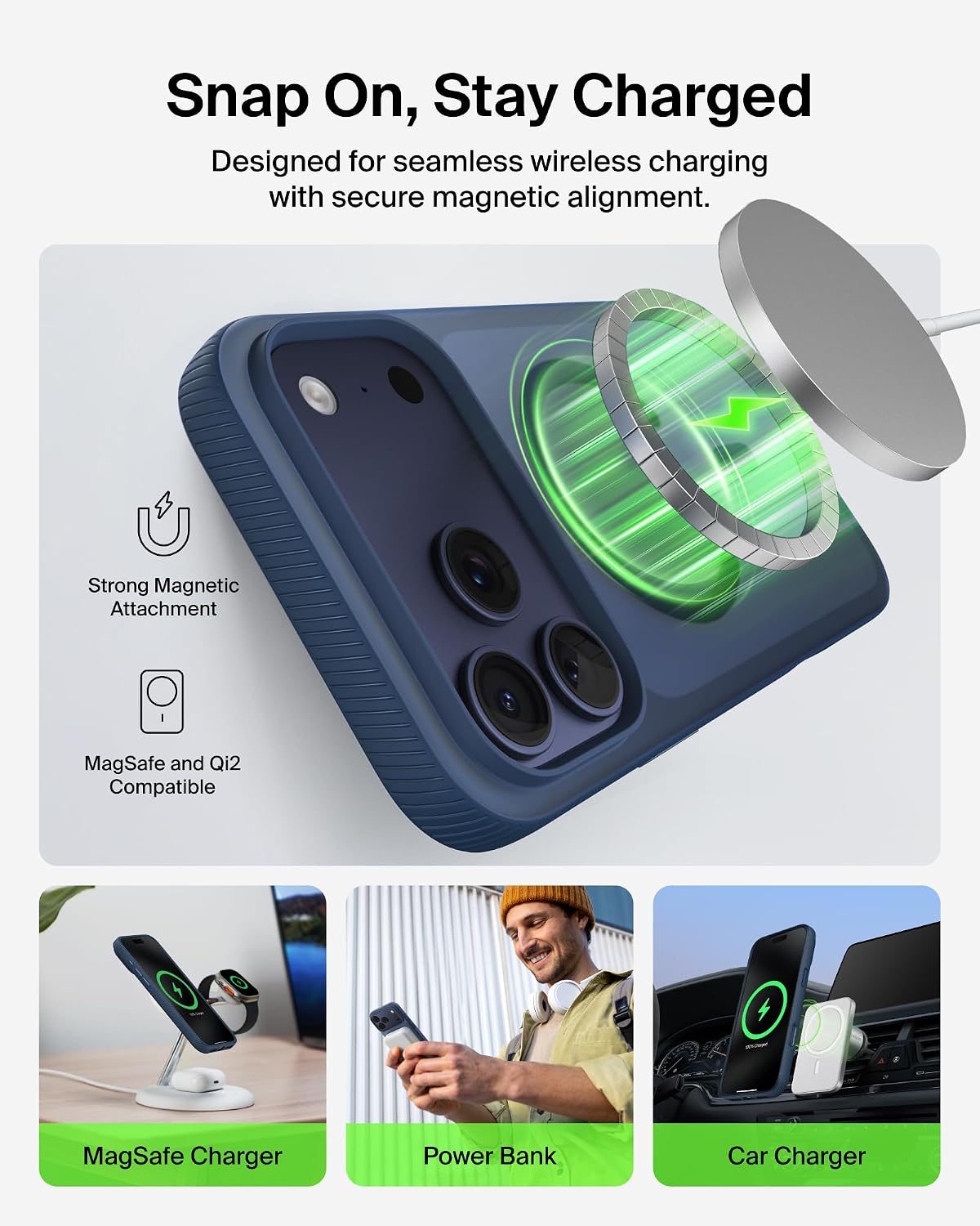 Belkin SheerForce Grip MagSafe Compatible iPhone 17 Pro Max Case with Slim Design & Anti-Slip Side Lines - Magnetic, Transparent, & Shockproof Protective iPhone Case - Blue