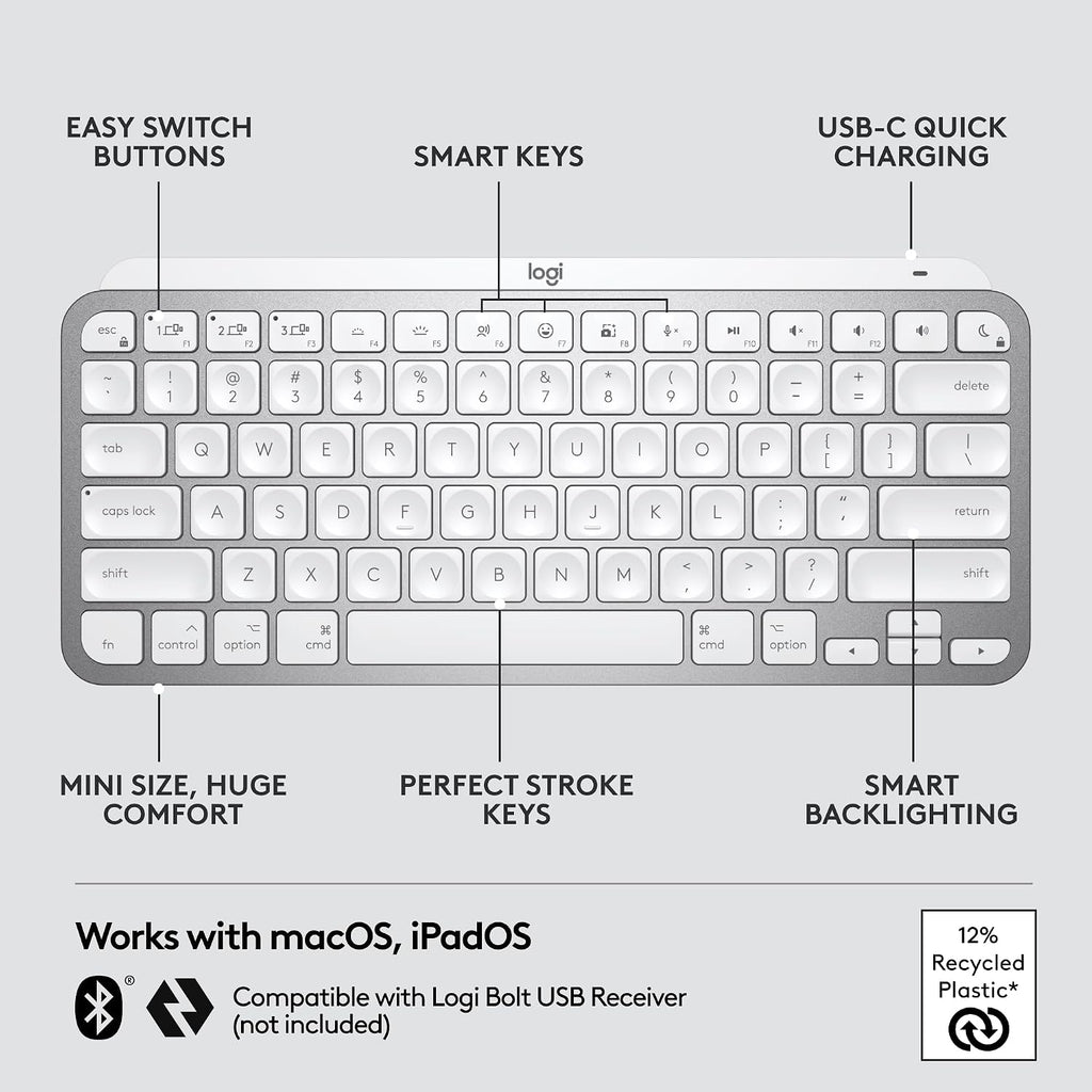 Logitech MX Keys Mini for Mac Keyboard — Pale Grey