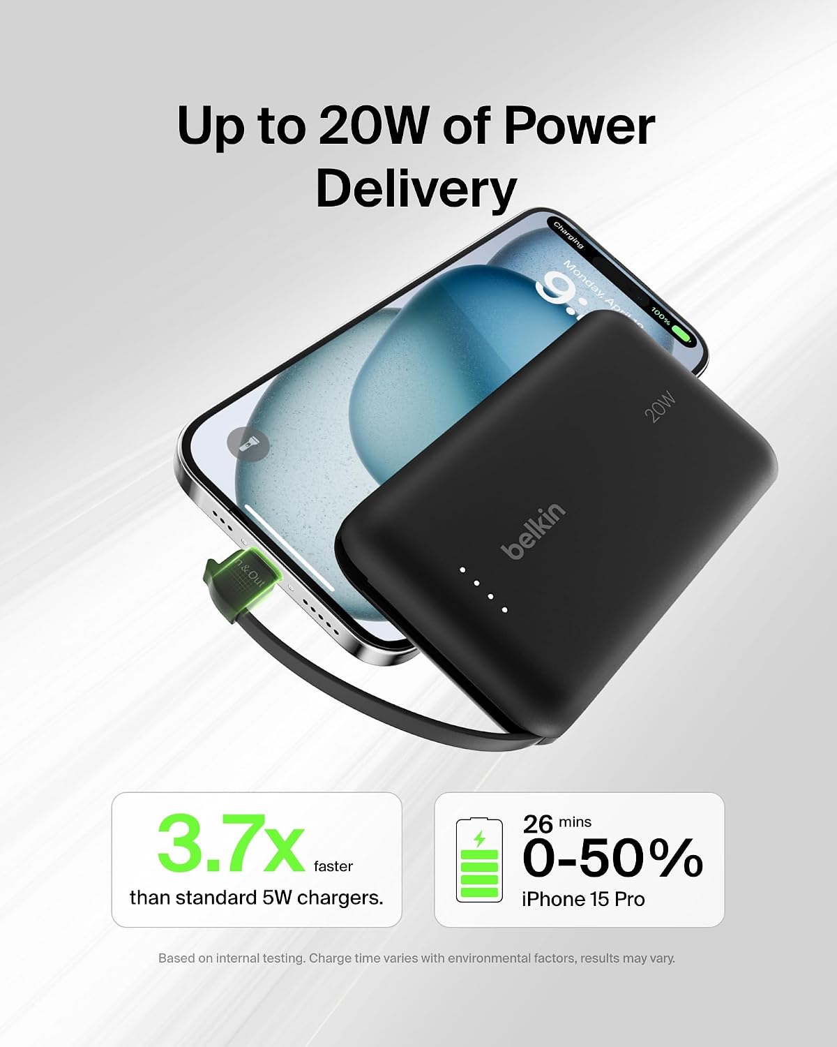 Belkin BoostCharge 10000mAh Power Bank with Integrated USB-C Cable - Black
