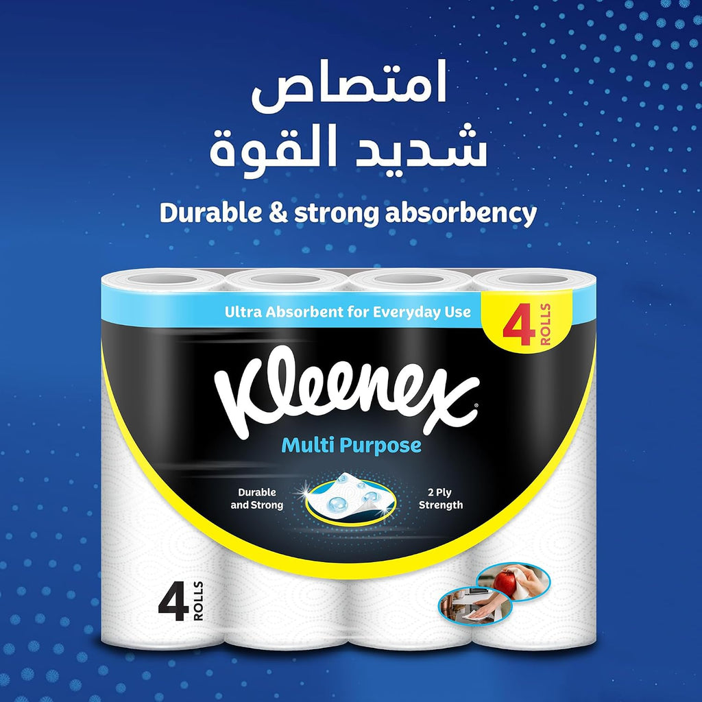 Kleenex Multi Purpose Kitchen Tissue Paper Towel, 2 PLY, 4 Rolls x 40 Sheets, Absorbent Towels for all Surfaces — additional view 2