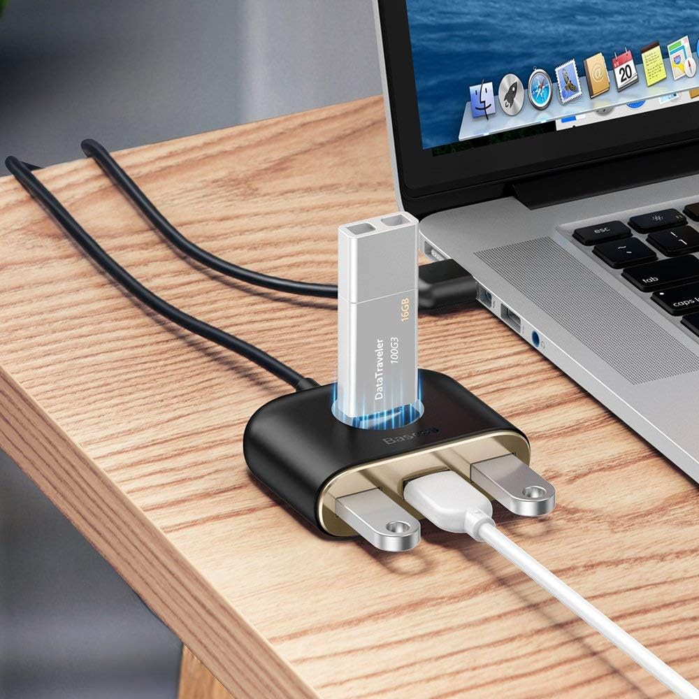 Baseus Square Round 4 in 1 USB HUB Adapter USB3.0 to USB3.0 x 1 + USB2.0 x 3, 1m, Black — Black