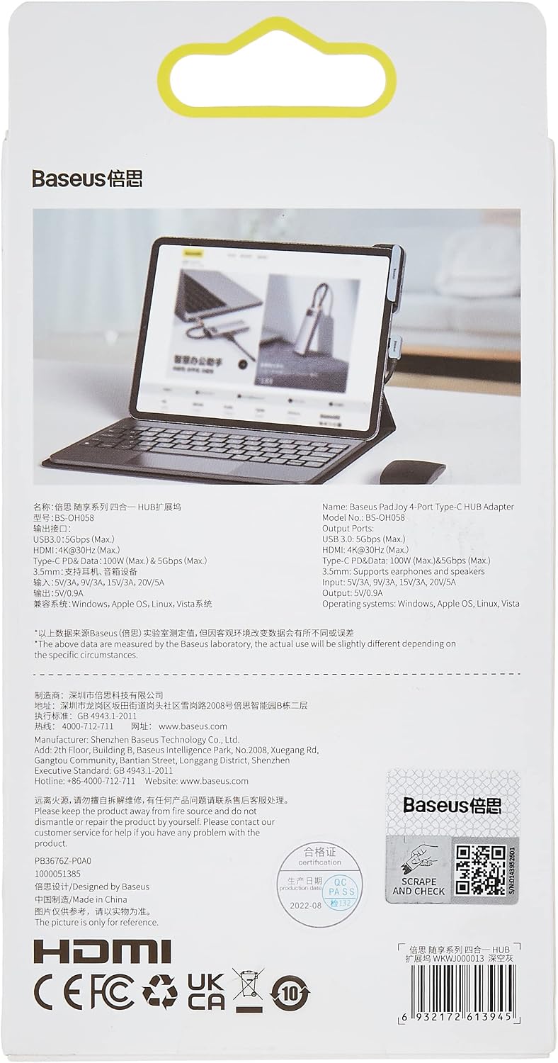 Baseus PadJoy 4-Port Type-C HUB Adapter Dark gray — Dark Grey