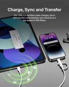 Belkin 2-in-1 Charging Cable with USB-C & Lightning Connector - Braided Fast-Charging Cable, USB-C to USB-C & Lightning Charger Cord, Multi-Charging Combo for Apple iPhone, iPad, Samsung, More - White