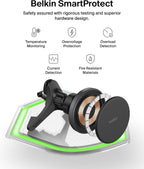 Belkin Wireless Car Charger, Magnetic Car Vent Mount & Dash Mount with USB C Cable, MagSafe Compatible Fast Charging for iPhone 17, Galaxy S25, Pixel 10, & More - Qi2 Travel Car Accessories - Black