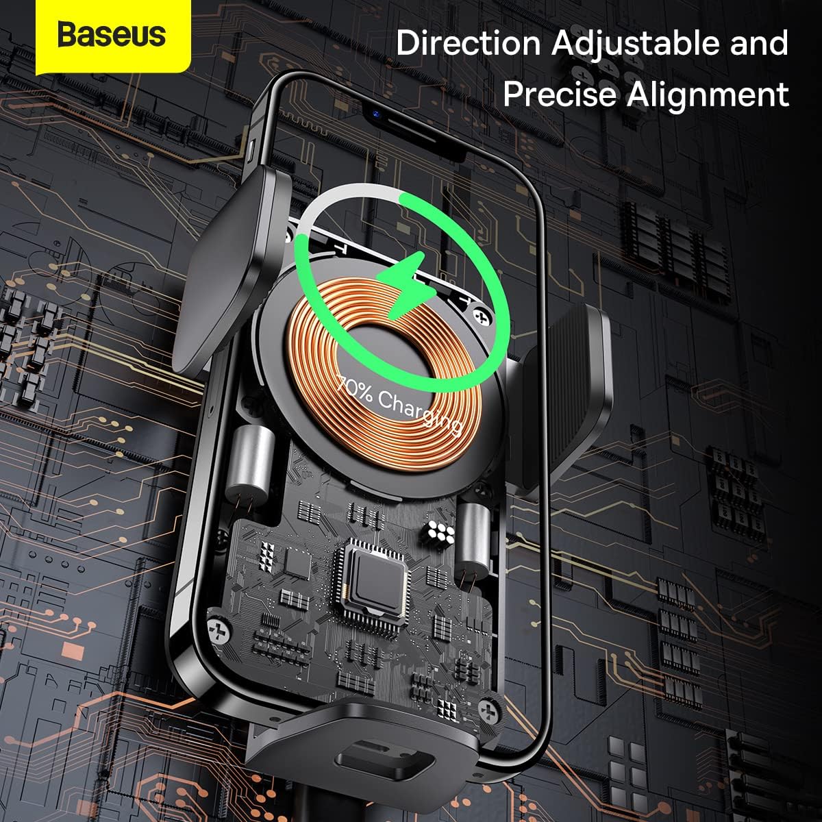 Baseus Auto Alignment 15W Max Wireless Charger Car Phone Holder Qi-Certified — 360°-Wireless-Wisdom — Black