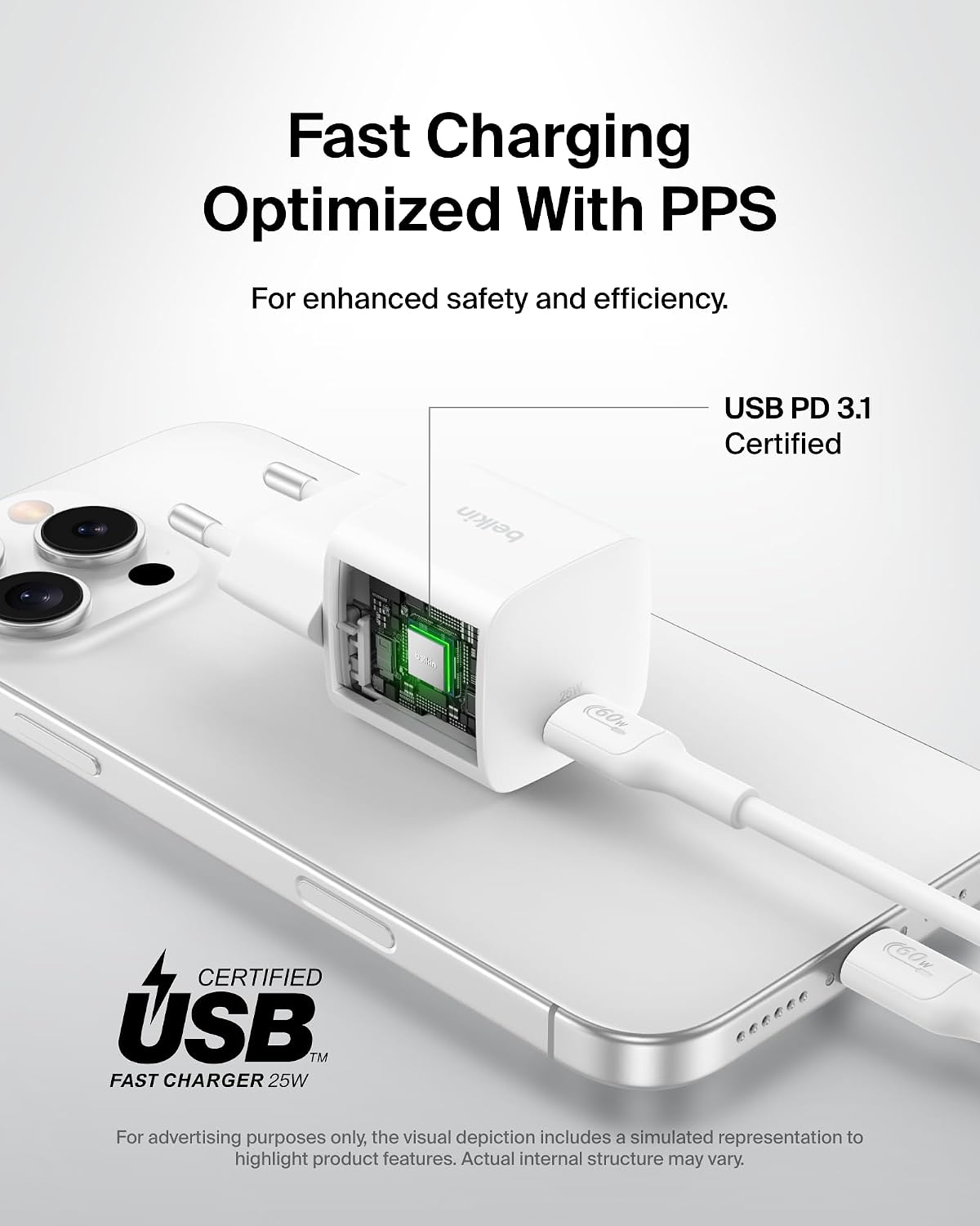 Belkin USB-C Charger, 25W - Mobile Phone Power Supply PD 3.0 for Fast Charging with PPS for Apple iPhone 16, iPhone 15 Plus, Pro, Pro Max, iPad, Samsung Galaxy S25, Pixel 9, Nintendo Switch etc