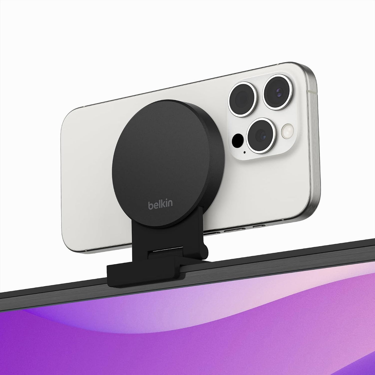 Belkin iPhone Mount with MagSafe for Apple TV 4K - MacBook Continuity Support w/tvOS - Turn Phone to Webcam, Compatible with MacBook Pro, Air, iPhone 16,15,14,13 & More - Gray