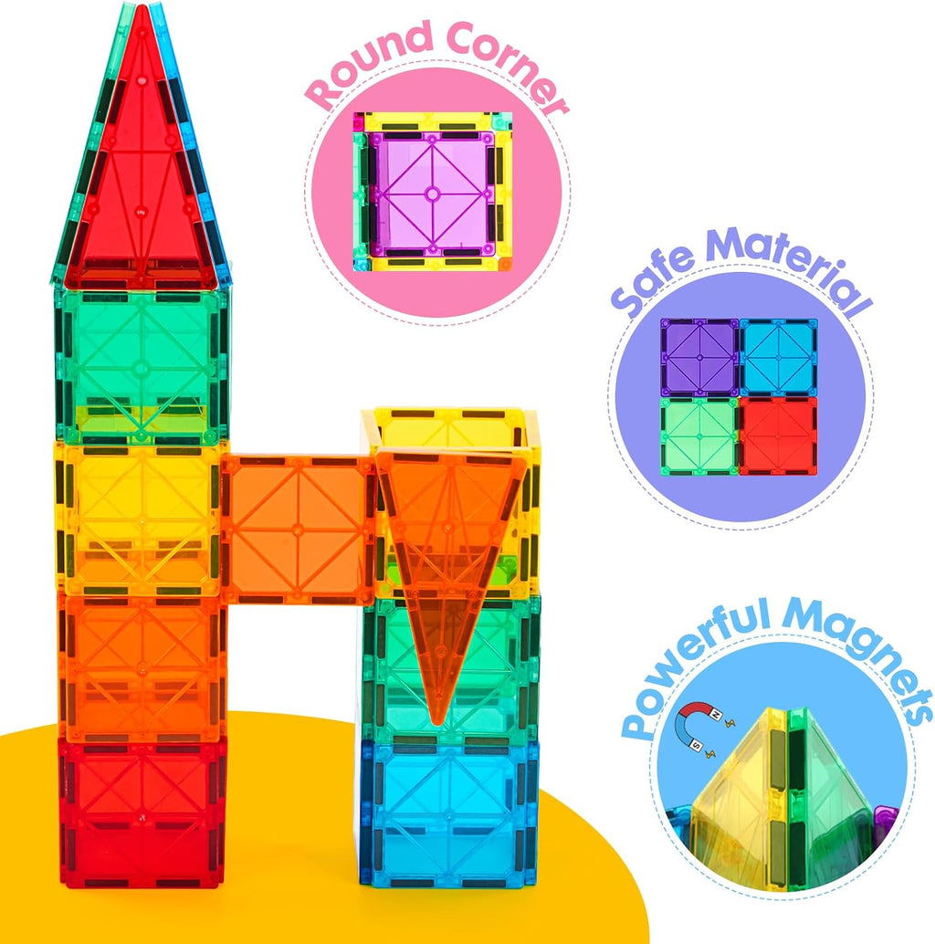 Gemmicc Deluxe Magnetic Tiles with 2 Cars — 136 Pieces — 136 Pieces