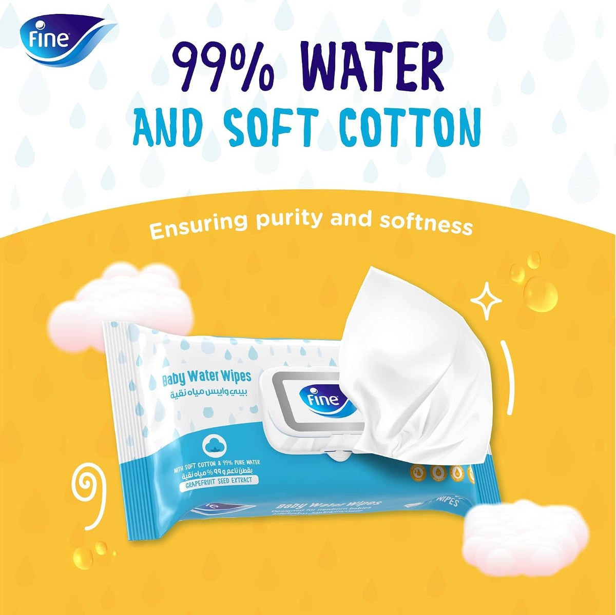 Fine Baby Water Wipes, 99% Pure Water, Free from Alcohol, Fragrance & Paraben, Pack of 6 x 72 Wipes (216 Wipes) — additional view 4