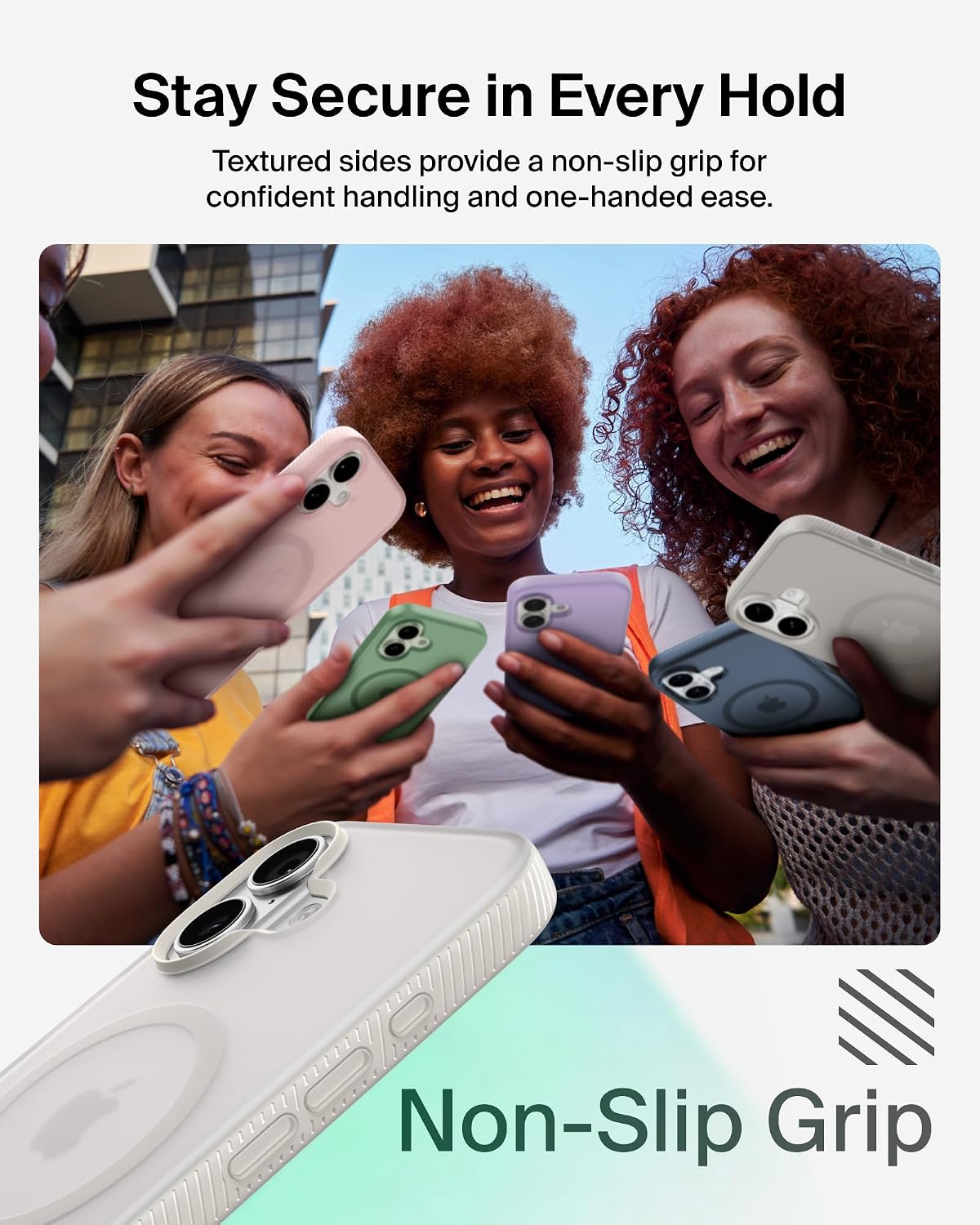 Belkin SheerForce Grip MagSafe Compatible iPhone 17 Case with Slim Design & Anti-Slip Side Lines - Magnetic, Transparent, & Shockproof Protective iPhone Case - Sand