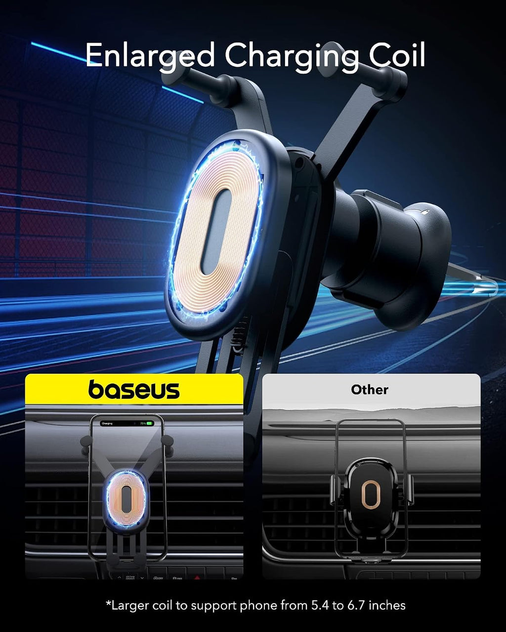 Baseus Stable Gravitational 15W Wireless Car Charger, Rotatable Phone Holder for Air Vent, Car Phone Mount — Wireless-Auto Lock (SG) — Black