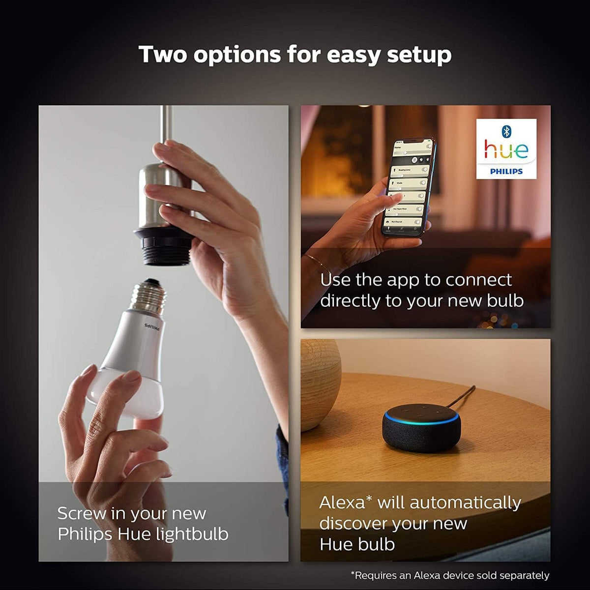 Philips Hue NEW White Smart Light Bulb 60W - 806 Lumen 2 Pack [E27 Edison Screw] With Bluetooth. Works with Alexa, Google Assistant, Apple Homekit. For Home Indoor Lighting, Livingroom and Bedroom. — White