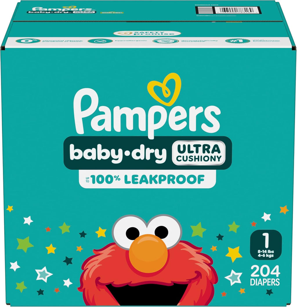 Pampers Baby Dry Diapers - Size 1, 204 Count, Absorbent Disposable Diapers