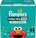 Pampers Baby Dry Diapers - Size 1, 204 Count, Absorbent Disposable Diapers