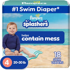Pampers Splashers Swim Diapers - Size M, 18 Count, Gap-Free Disposable Baby Swim Pants
