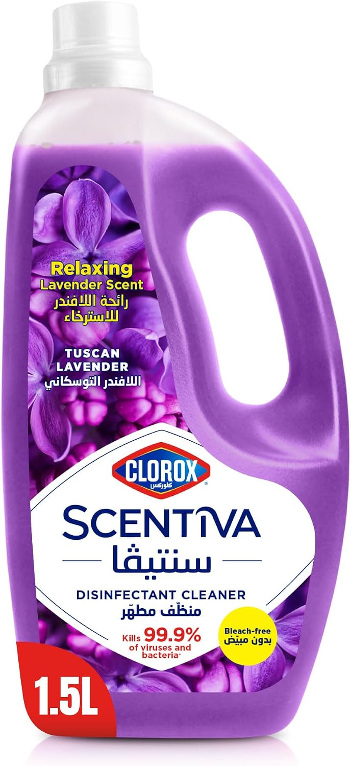 Clorox Scentiva Disinfectant Floor Cleaner 1.5L, Tuscan Lavender, Kills 99.9% of Viruses and Bacteria, Bleach Free — front product image