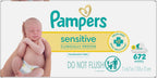 Pampers Sensitive Baby Wipes, Unscented, Fragrance Free, Clinically Proven, Water Based, Hypoallergenic, Multi-Use, Hand Wipes, 672 Wipes Total (12X Flip-Top Packs)