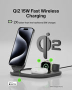 Belkin BoostCharge 3 in 1 Foldable Charging Station with Qi2, 15W - Black