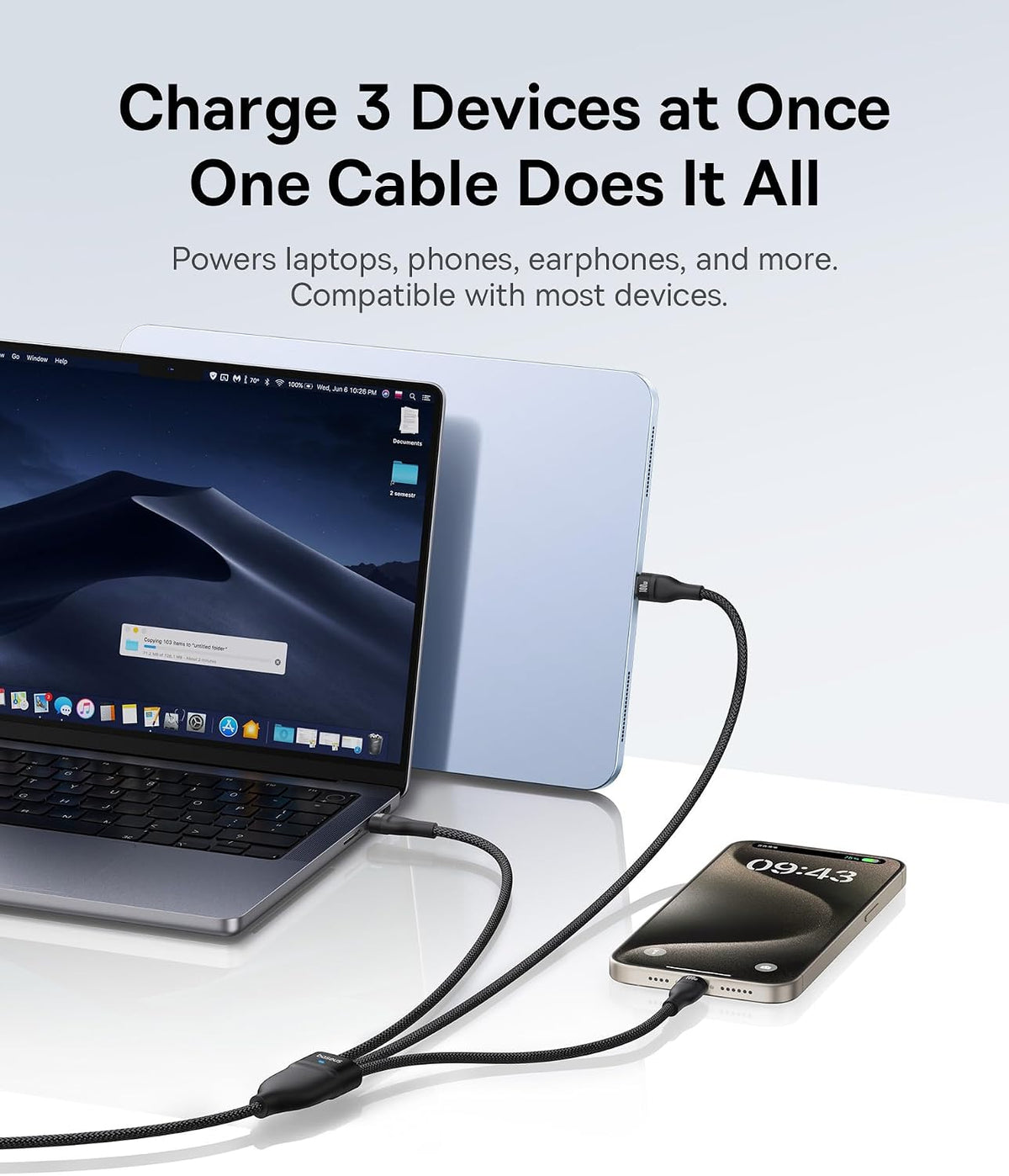 Baseus 3-in-1, 100W Multi Charging USB C to USB C Cables, 1.5M Braided fast Charging Type C charger cable — 1.5 Meters — Black