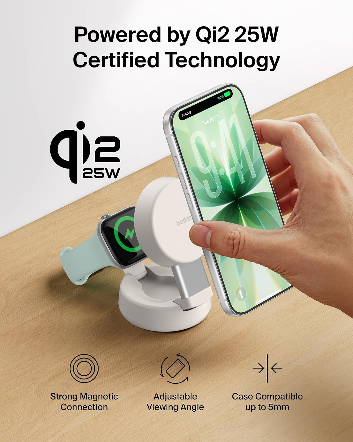 Belkin UltraCharge Pro 2 in 1 Qi2 Wireless Charging Station, 25W - Sand