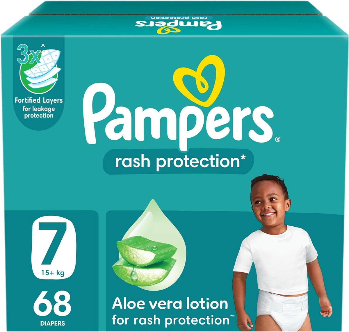 Pampers Rash Protection Aloe Taped Diapers Size 7,17+kg,Giant Box 68 Count