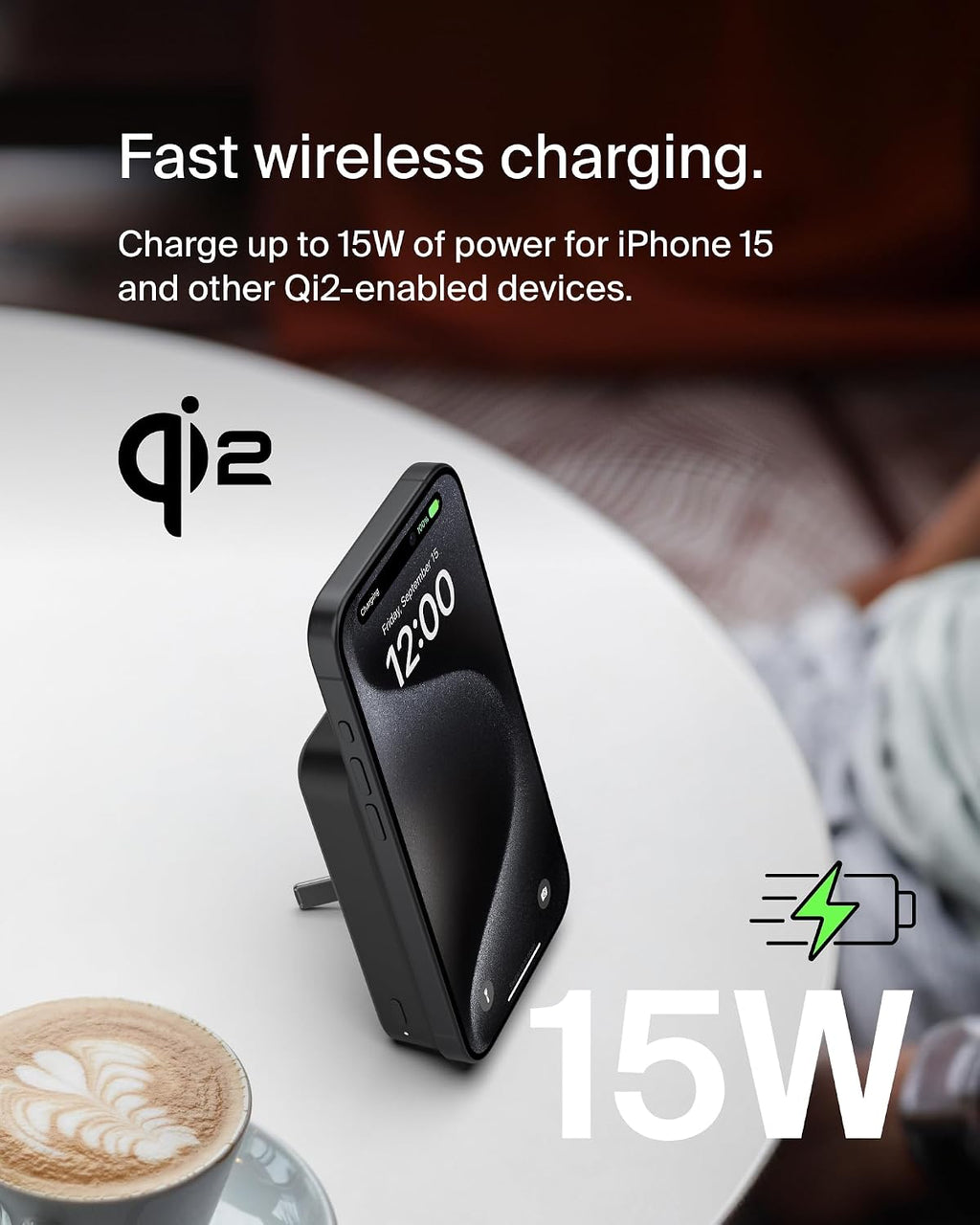 Belkin BoostCharge Pro Wireless Power Bank 10000mAh, 15W with Qi2, MagSafe Compatible Portable Charger + Built-in Pop-up Kickstand, For iPhone 17, iPhone Air, iPhone 16, 15, 14, Pixelsnap and More