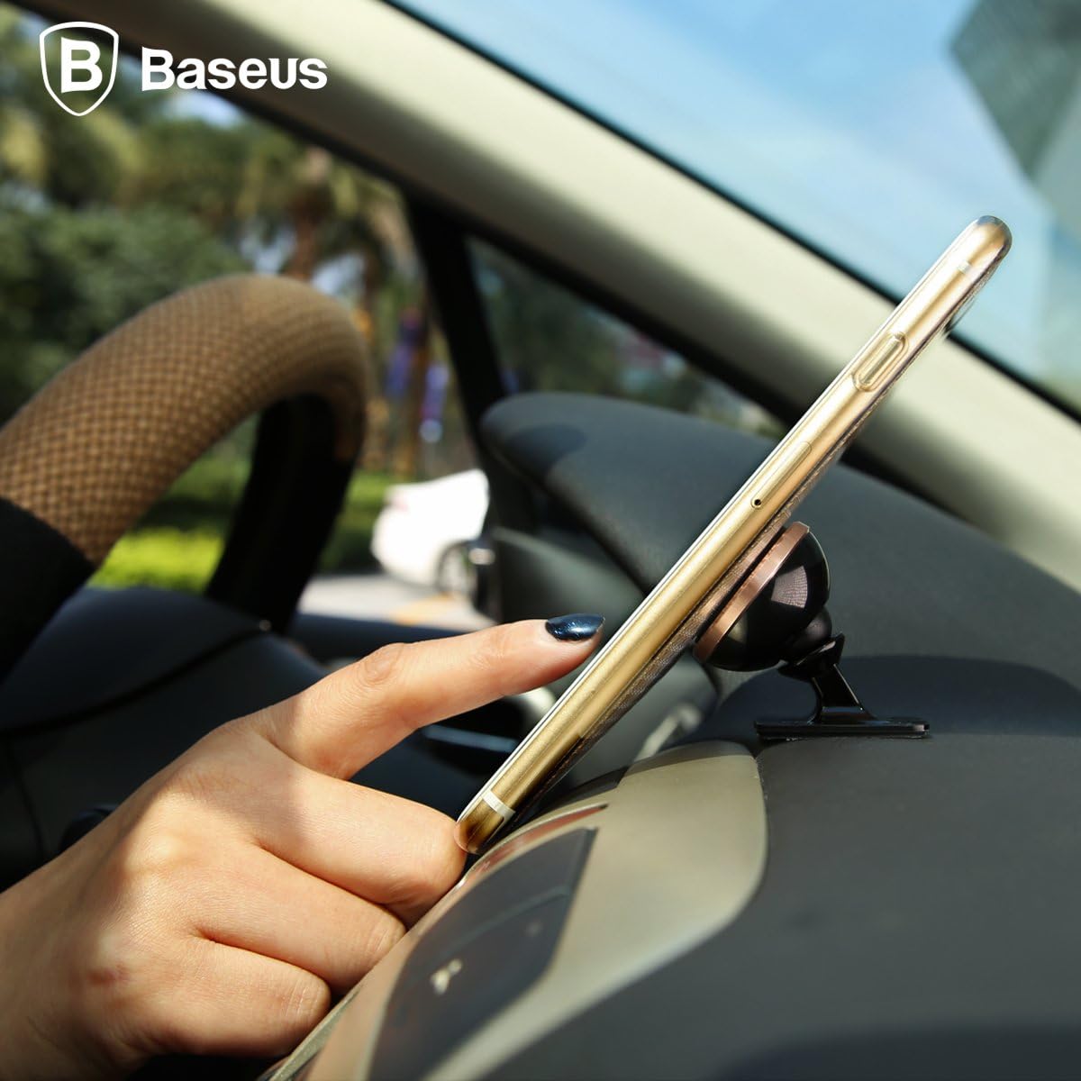 Baseus 360° Adjustable Magnetic Car Phone Holder | Universal Stick-On Dashboard Mount & Mini Mobile Stand | Aluminum Alloy Magnetic Magnet — 360°Rotation- Small — Silver
