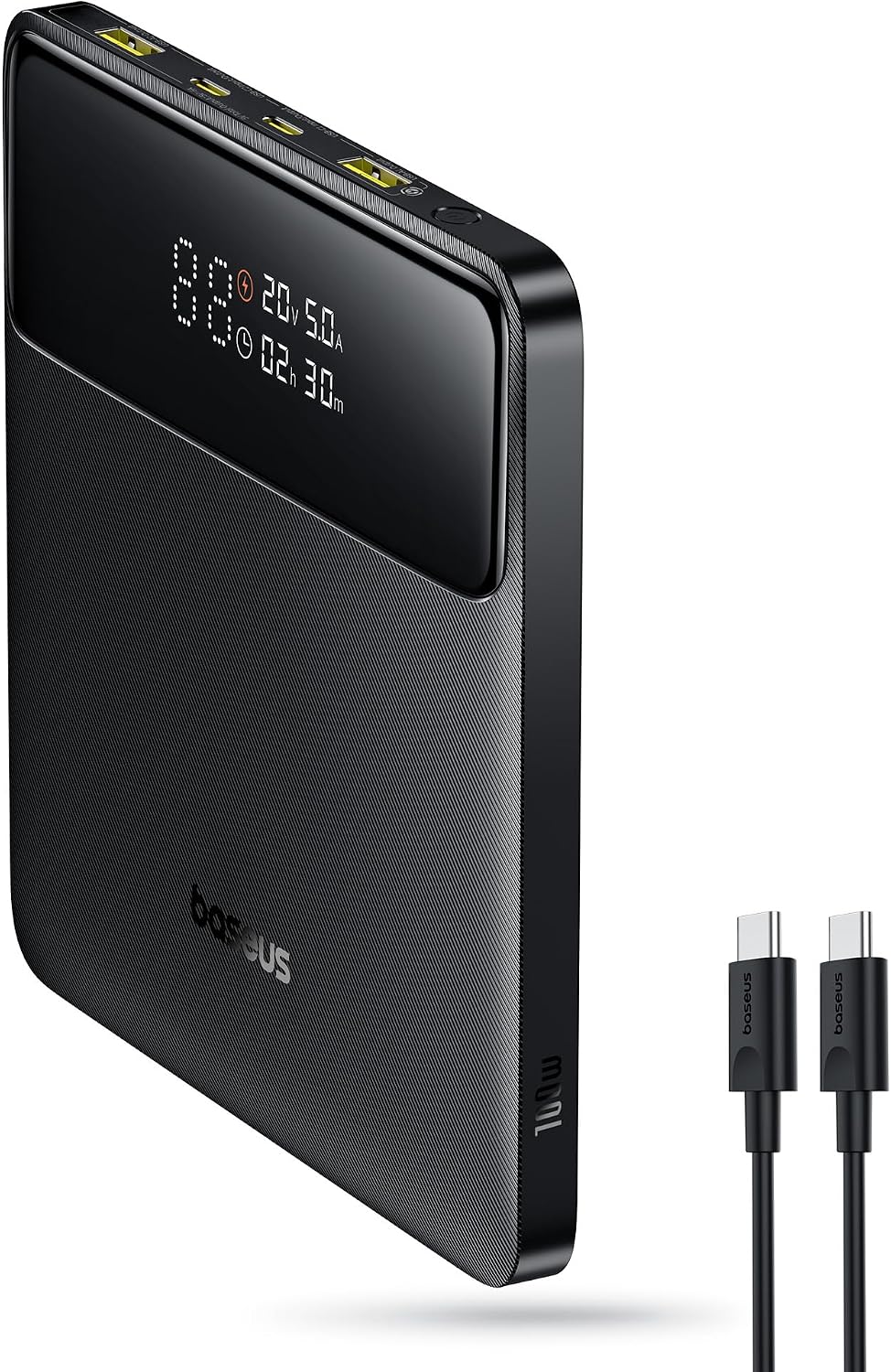 Baseus Power Bank, 20000mAh 100W PD Fast Charging Portable Charger with Digital Display, USB-C Cable, Blade Laptop Battery Bank — Midnight Black
