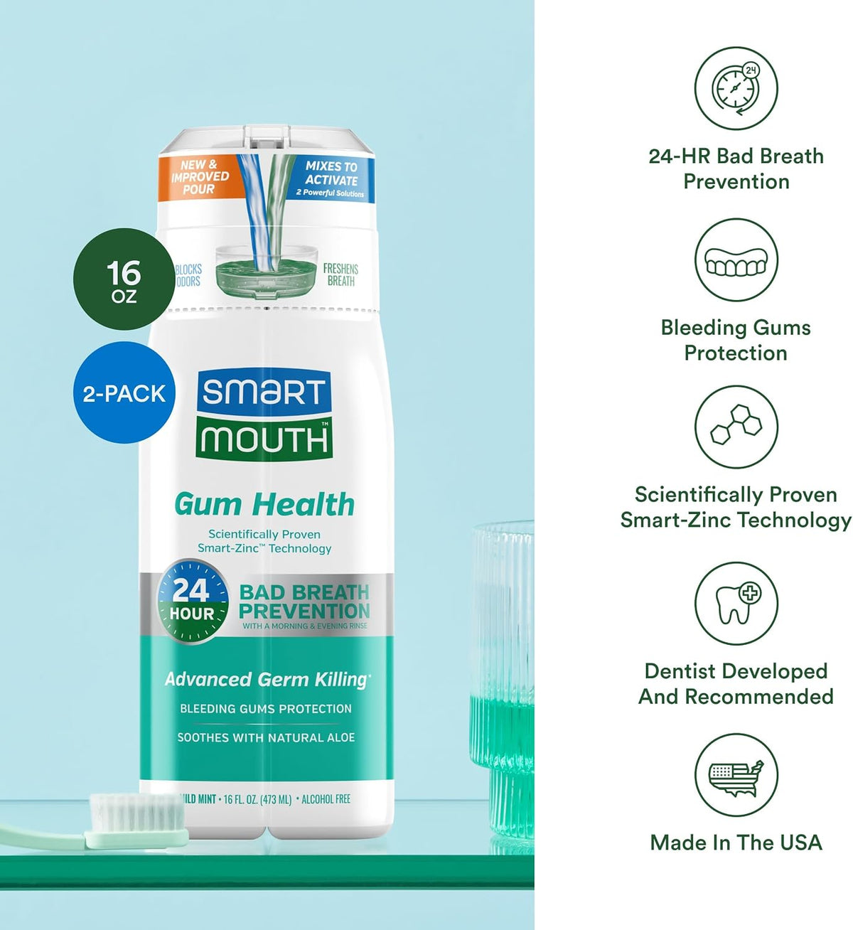 SmartMouth Gum Health Zinc Activated Mouthwash, 16 fl oz, 2-Pack — additional product view 4