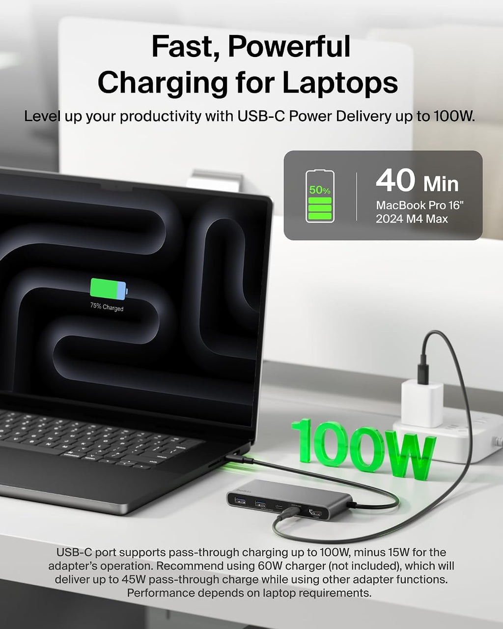 Belkin USB C Hub, 7-Port Hub w/ 4K HDMI Display @ 60Hz, SD & MicroSD, 100W Power Delivery, Fast Data Transfer 5Gbps, USB C Multiport Adapter for MacBook, iPad Pro, Chromebook - HDMI 2.0 - Grey