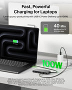 Belkin USB C Hub, 7-Port Hub w/ 4K HDMI Display @ 60Hz, SD & MicroSD, 100W Power Delivery, Fast Data Transfer 5Gbps, USB C Multiport Adapter for MacBook, iPad Pro, Chromebook - HDMI 2.0 - Grey